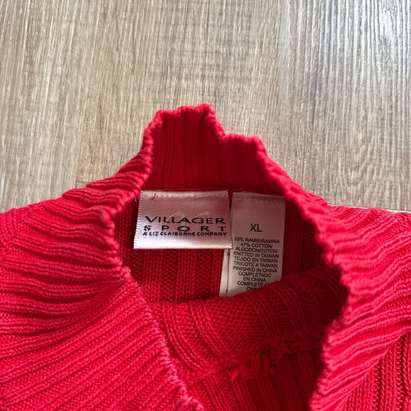 Vintage Villager Sport Ramie Cotton Blend Red Cable Knit Mockneck Vest Size XL - Picture 3 of 9
